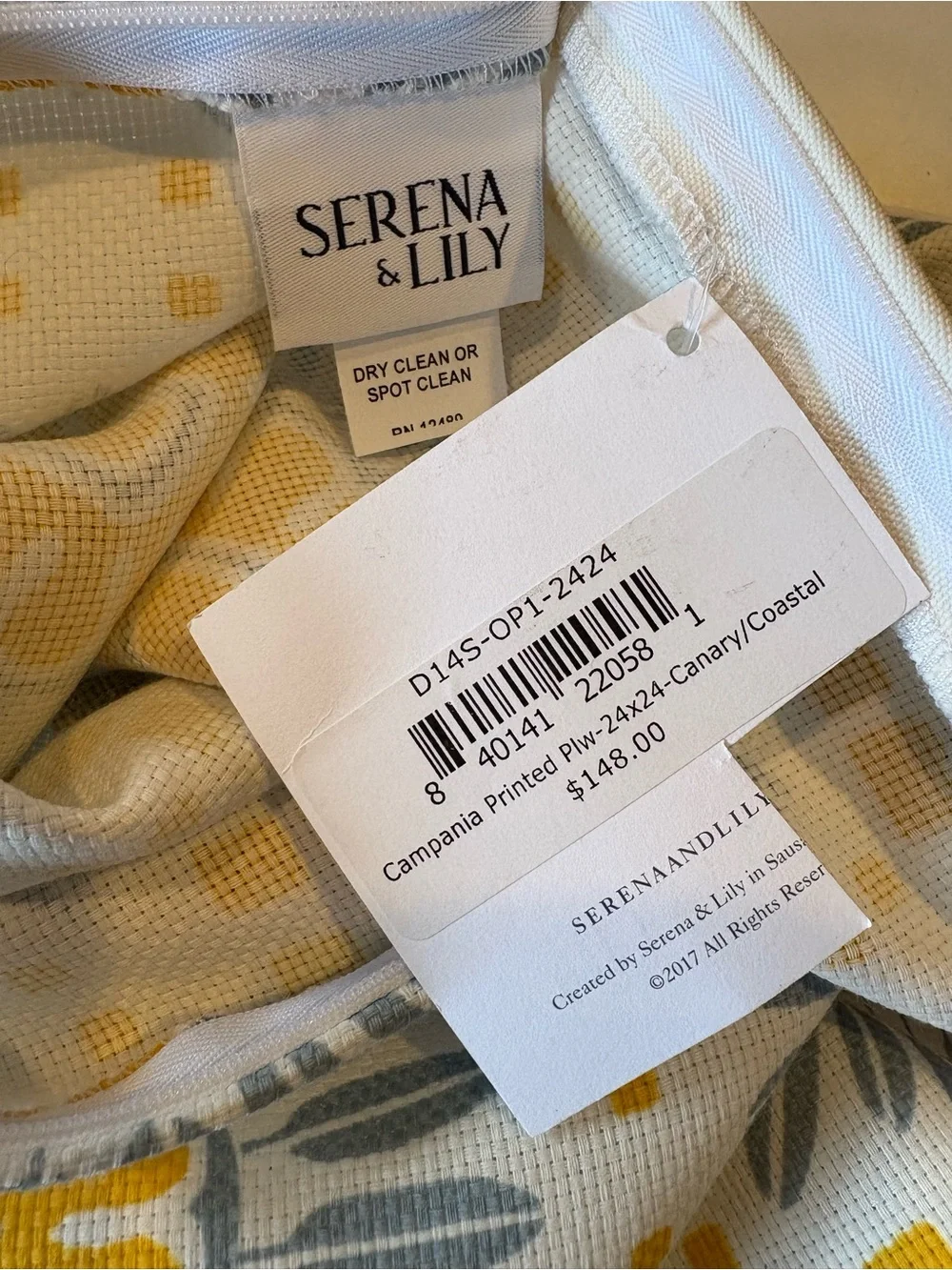 Serena & Lily || Campania Pillow Cover 24” Square Canary Yellow Coastal Blue NWT